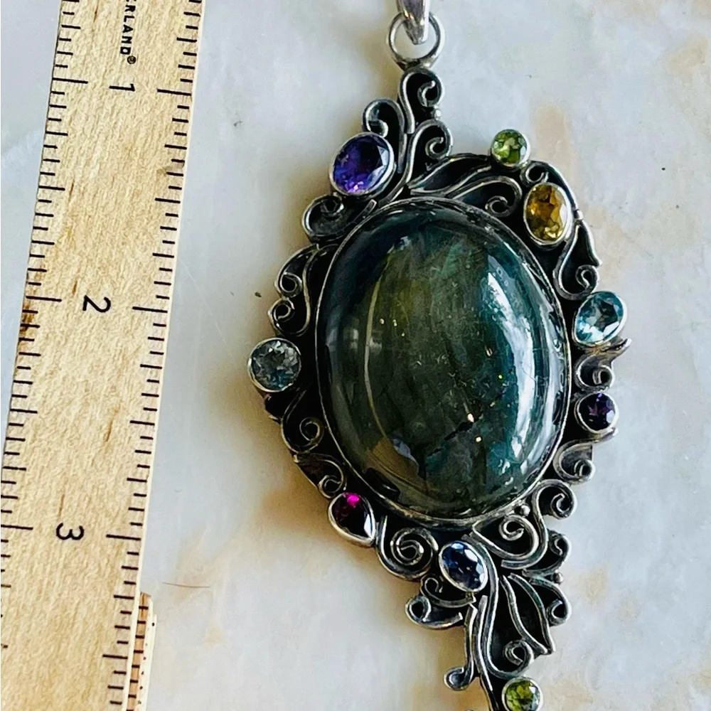 NEW Sterling Silver Labradorite Amethyst Garnet Citrine Peridot Topaz Pendant - Picture 4 of 6